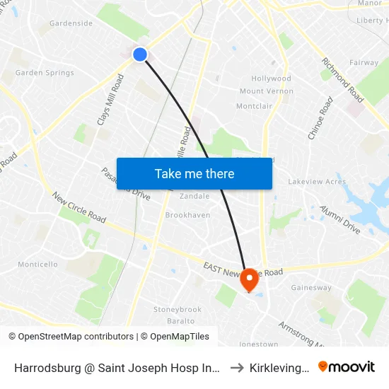 Harrodsburg @ Saint Joseph Hosp Inbound to Kirklevington map