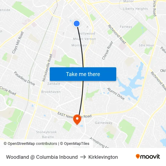 Woodland @ Columbia Inbound to Kirklevington map