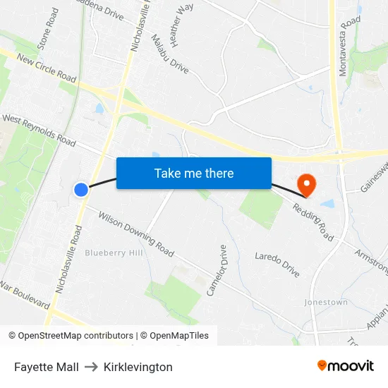 Fayette Mall to Kirklevington map