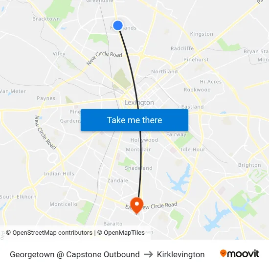 Georgetown @ Capstone Outbound to Kirklevington map