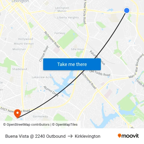 Buena Vista @ 2240 Outbound to Kirklevington map