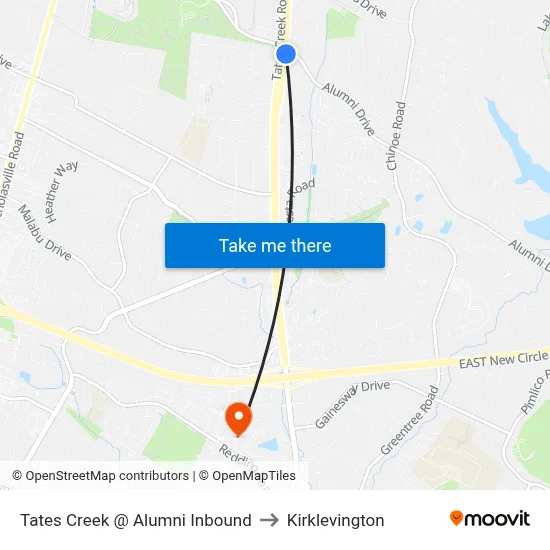 Tates Creek @ Alumni Inbound to Kirklevington map