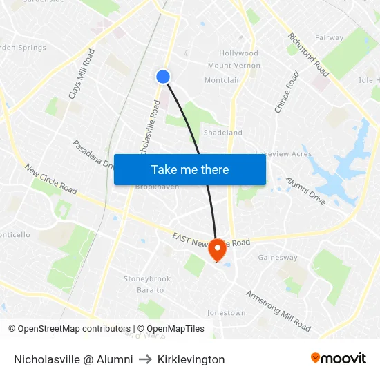 Nicholasville @ Alumni to Kirklevington map