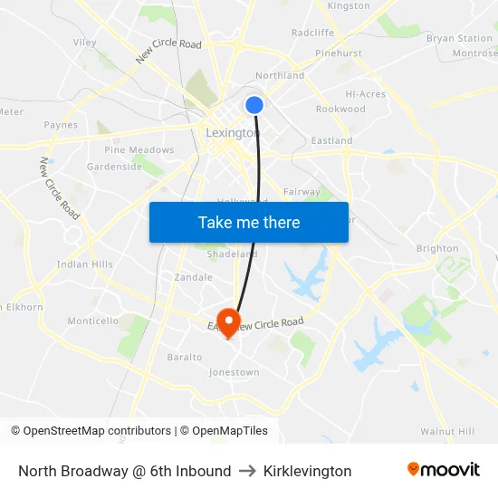 North Broadway @ 6th Inbound to Kirklevington map