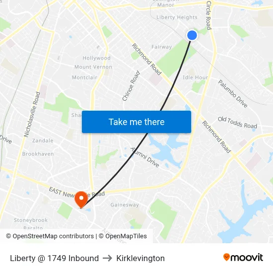 Liberty @ 1749 Inbound to Kirklevington map