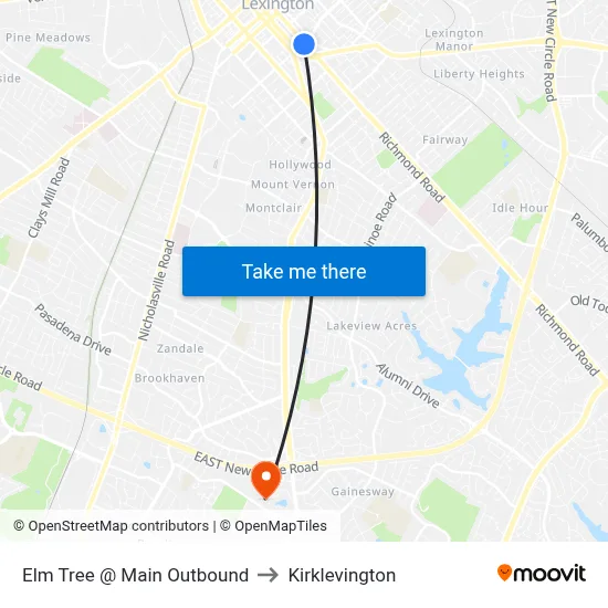 Elm Tree @ Main Outbound to Kirklevington map