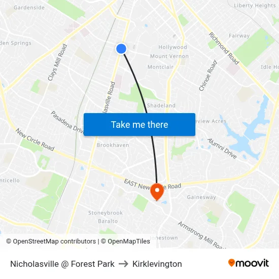 Nicholasville @ Forest Park to Kirklevington map