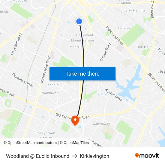 Woodland @ Euclid Inbound to Kirklevington map