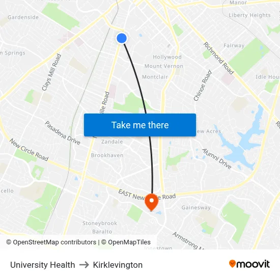 University Health to Kirklevington map