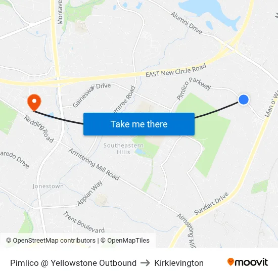 Pimlico @ Yellowstone Outbound to Kirklevington map