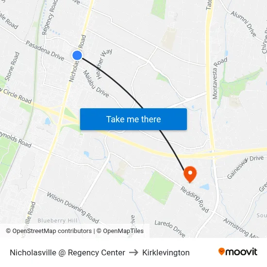 Nicholasville @ Regency Center to Kirklevington map