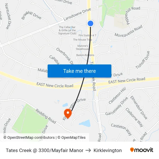 Tates Creek @ 3300/Mayfair Manor to Kirklevington map