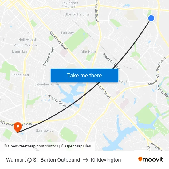 Walmart @ Sir Barton Outbound to Kirklevington map