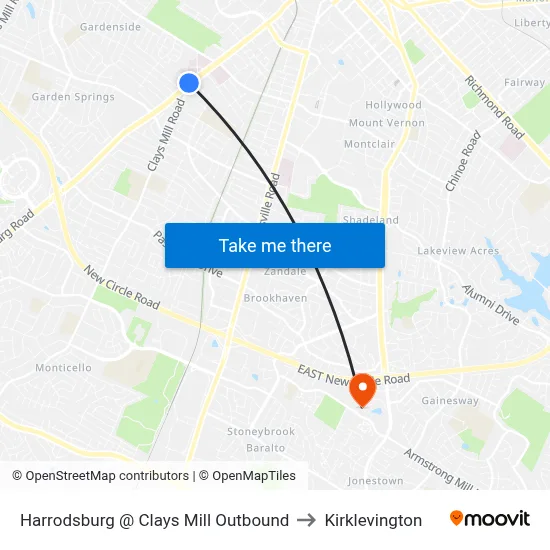 Harrodsburg @ Clays Mill Outbound to Kirklevington map