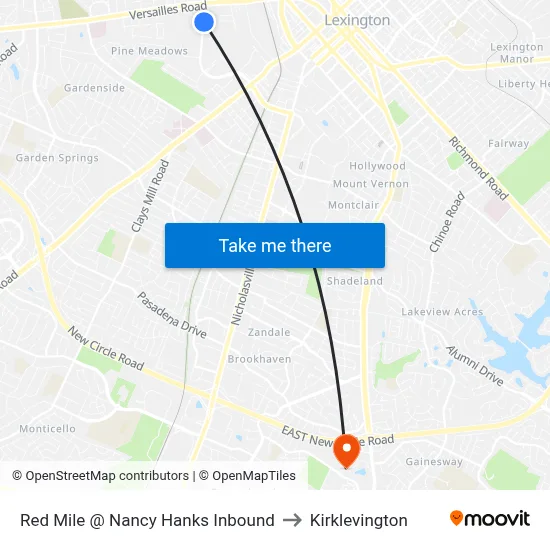 Red Mile @ Nancy Hanks Inbound to Kirklevington map