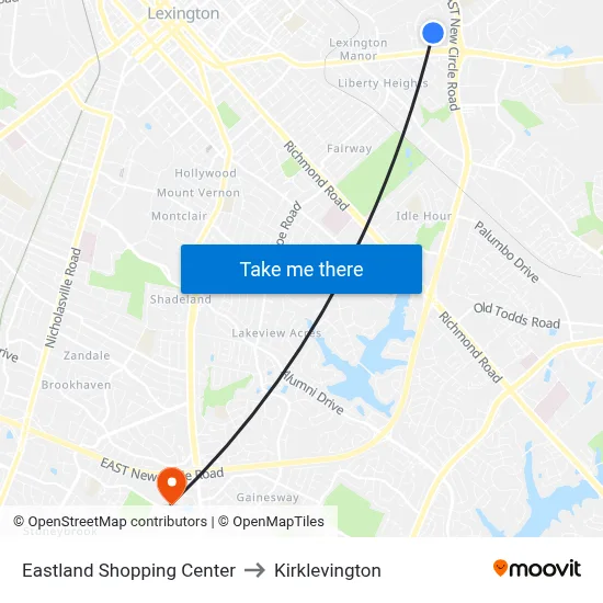 Eastland Shopping Center to Kirklevington map
