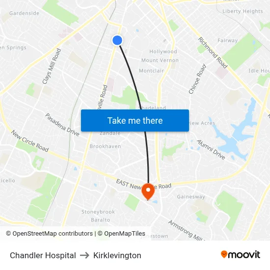 Chandler Hospital to Kirklevington map