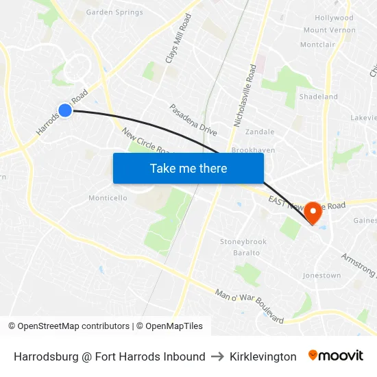 Harrodsburg @ Fort Harrods Inbound to Kirklevington map