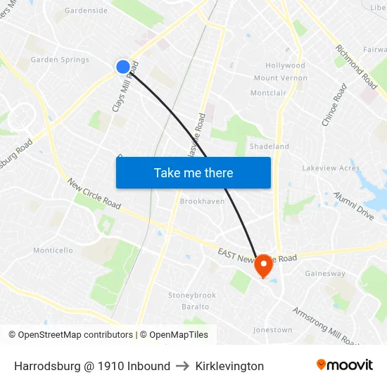 Harrodsburg @ 1910 Inbound to Kirklevington map