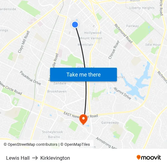 Lewis Hall to Kirklevington map