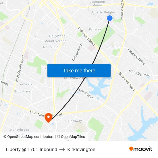 Liberty @ 1701 Inbound to Kirklevington map