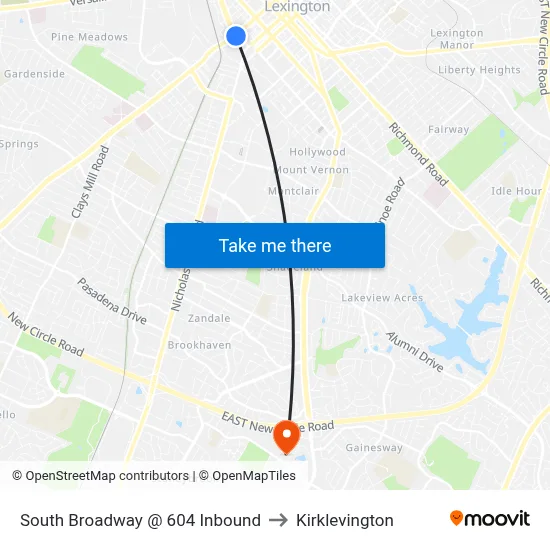 South Broadway @ 604 Inbound to Kirklevington map