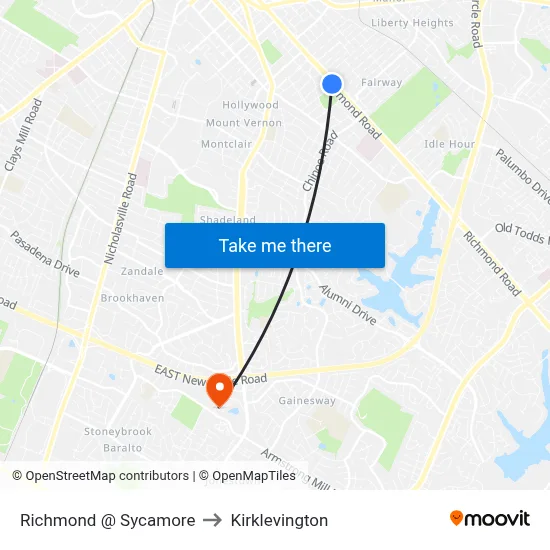 Richmond @ Sycamore to Kirklevington map