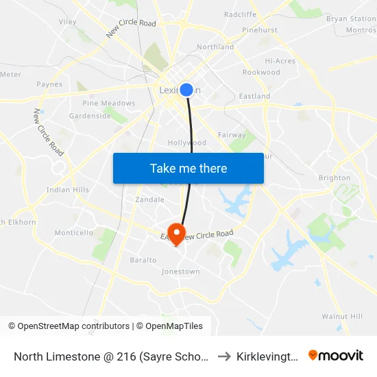 North Limestone @ 216 (Sayre School) to Kirklevington map