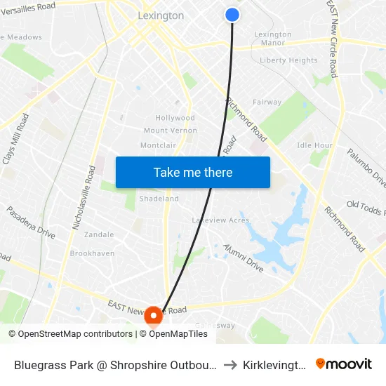 Bluegrass Park @ Shropshire Outbound to Kirklevington map