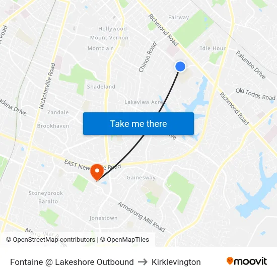Fontaine @ Lakeshore Outbound to Kirklevington map