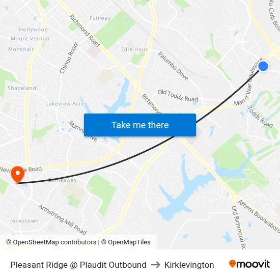 Pleasant Ridge @ Plaudit Outbound to Kirklevington map