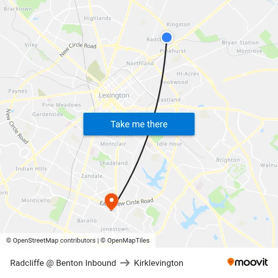 Radcliffe @ Benton Inbound to Kirklevington map
