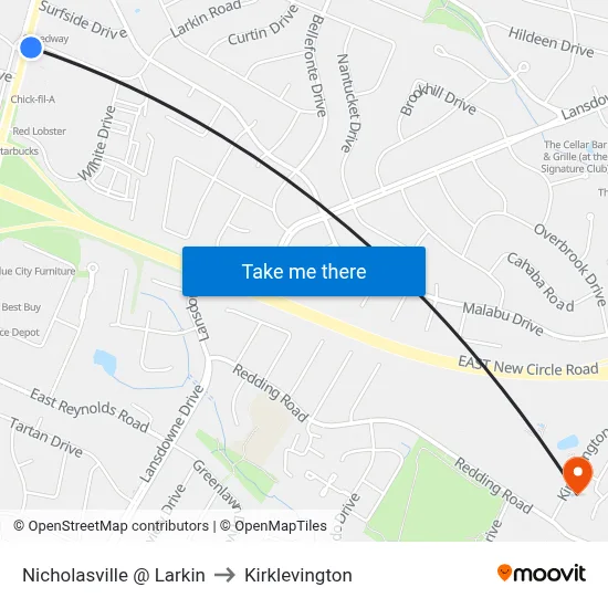 Nicholasville @ Larkin to Kirklevington map