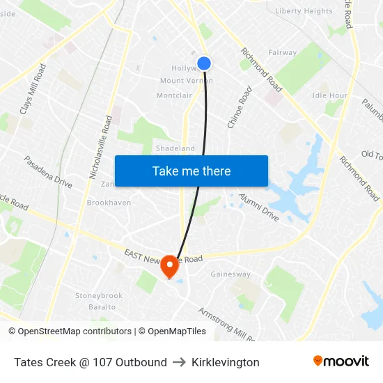 Tates Creek @ 107 Outbound to Kirklevington map