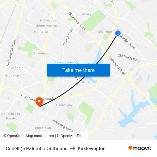 Codell @ Palumbo Outbound to Kirklevington map