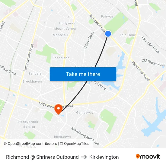 Richmond @ Shriners Outbound to Kirklevington map