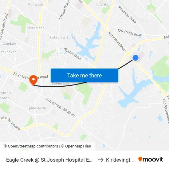 Eagle Creek @ St Joseph Hospital East to Kirklevington map