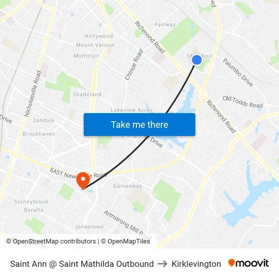Saint Ann @ Saint Mathilda Outbound to Kirklevington map