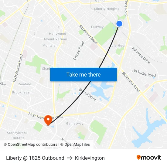 Liberty @ 1825 Outbound to Kirklevington map