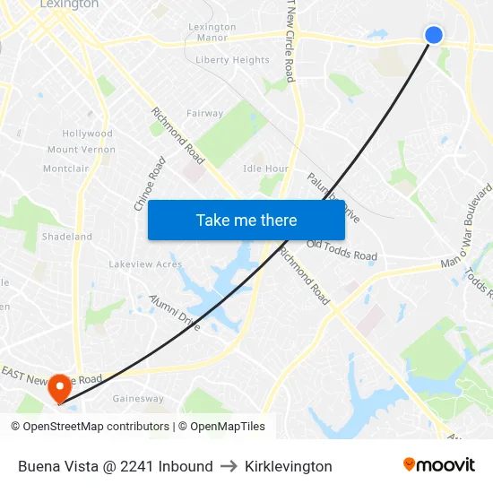 Buena Vista @ 2241 Inbound to Kirklevington map
