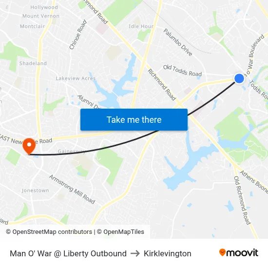 Man O' War @ Liberty Outbound to Kirklevington map