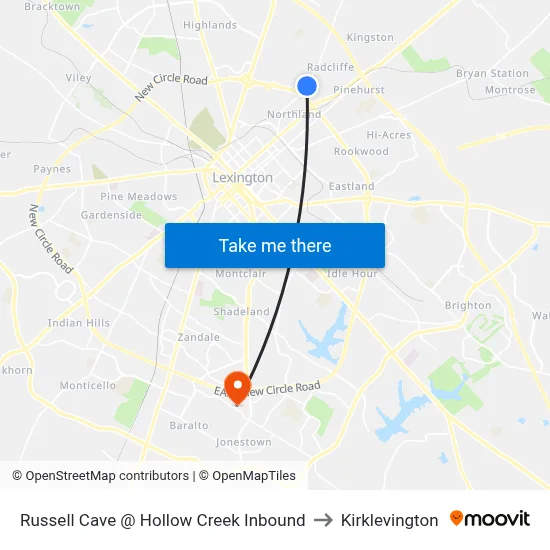 Russell Cave @ Hollow Creek Inbound to Kirklevington map
