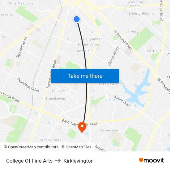College Of Fine Arts to Kirklevington map