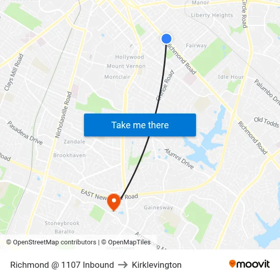 Richmond @ 1107 Inbound to Kirklevington map