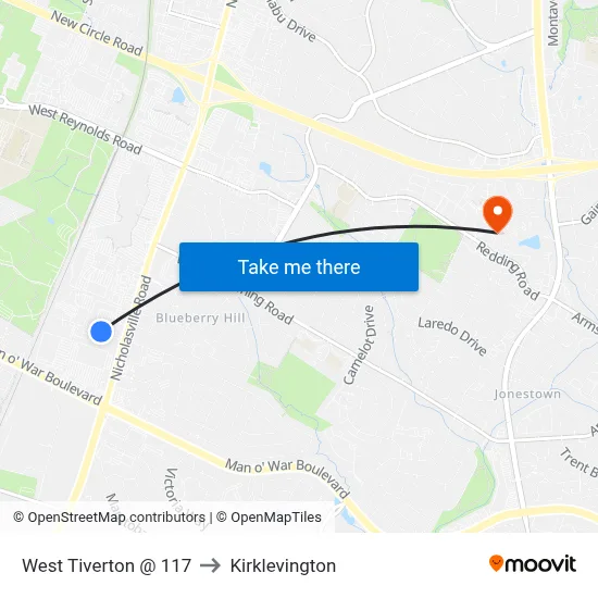 West Tiverton @ 117 to Kirklevington map