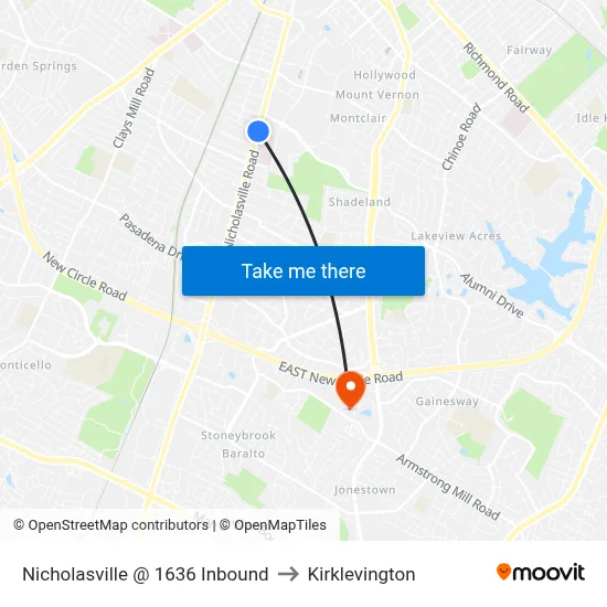 Nicholasville @ 1636 Inbound to Kirklevington map