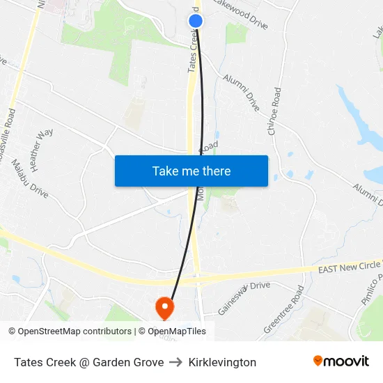 Tates Creek @ Garden Grove to Kirklevington map