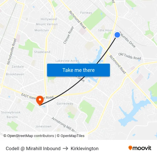 Codell @ Mirahill Inbound to Kirklevington map