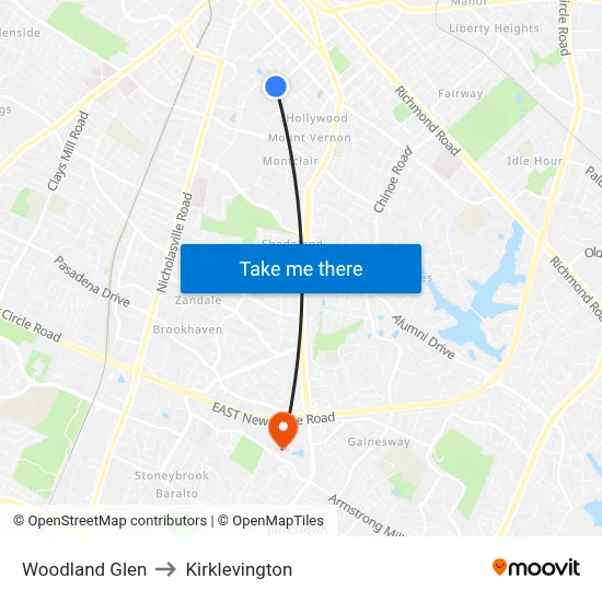 Woodland Glen to Kirklevington map