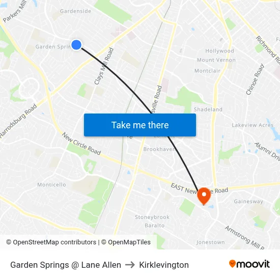 Garden Springs @ Lane Allen to Kirklevington map